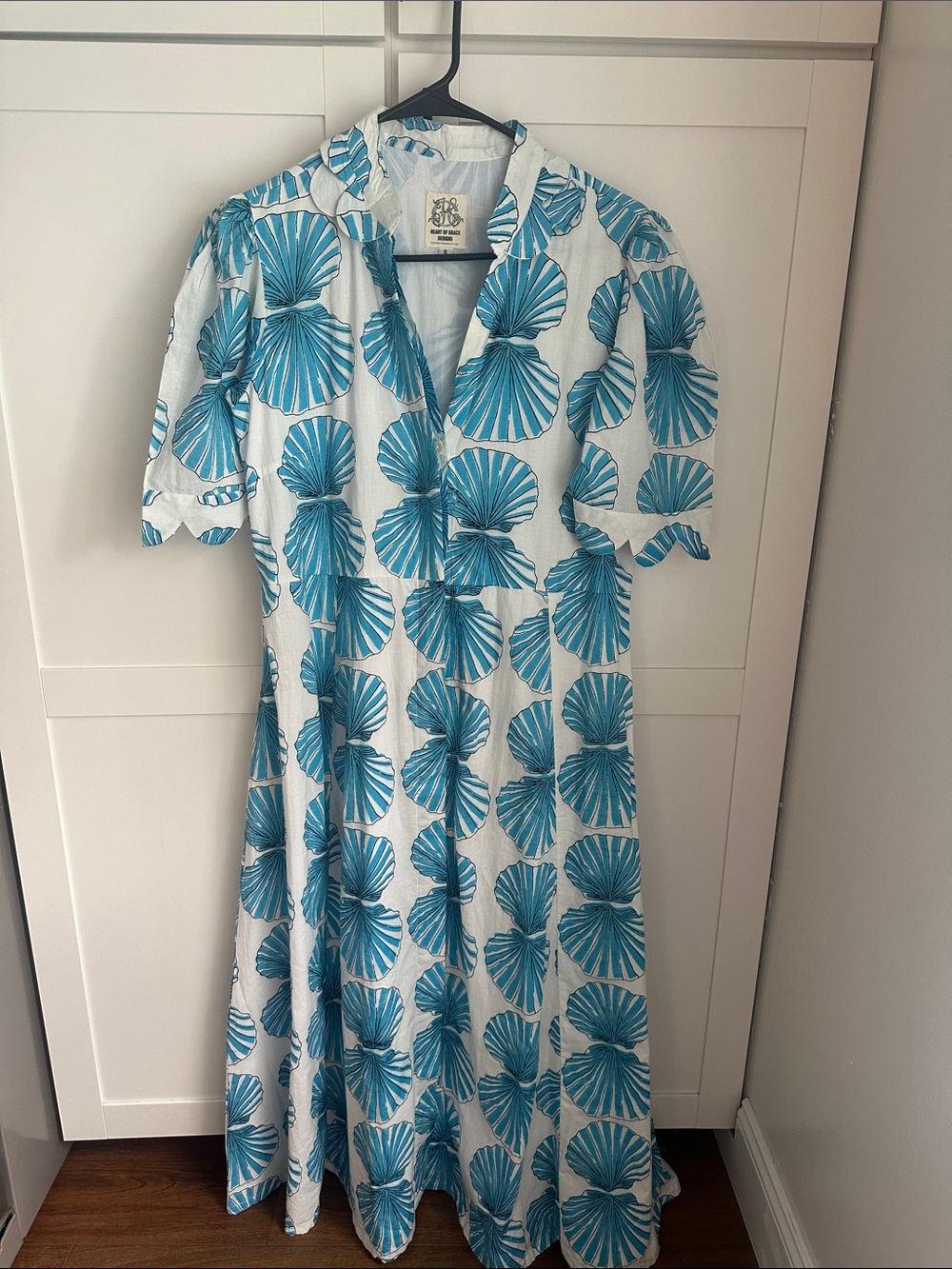 Heart Of Grace Designs ,White Dress with Turquoise Shell Print